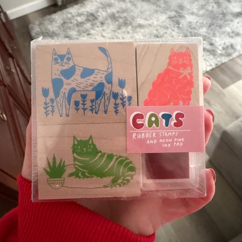 Cats Rubber Stamps with Neon Pink Ink Pad